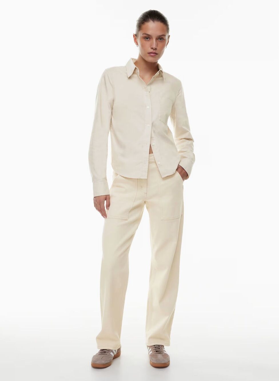 Aritzia Wilfred Free Pants Beige Modern Utility Mid Rise Straight Size 00 2XS
